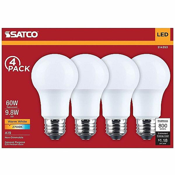 SDNS14353 LED A19 Bulb, 9.8W, 2700K - Pack of 4