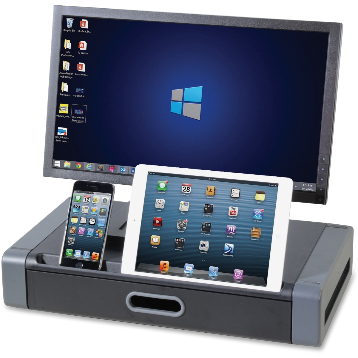 Picture of Kantek KTKMS760 Tablet Slot Monitor Riser, Black & Gray
