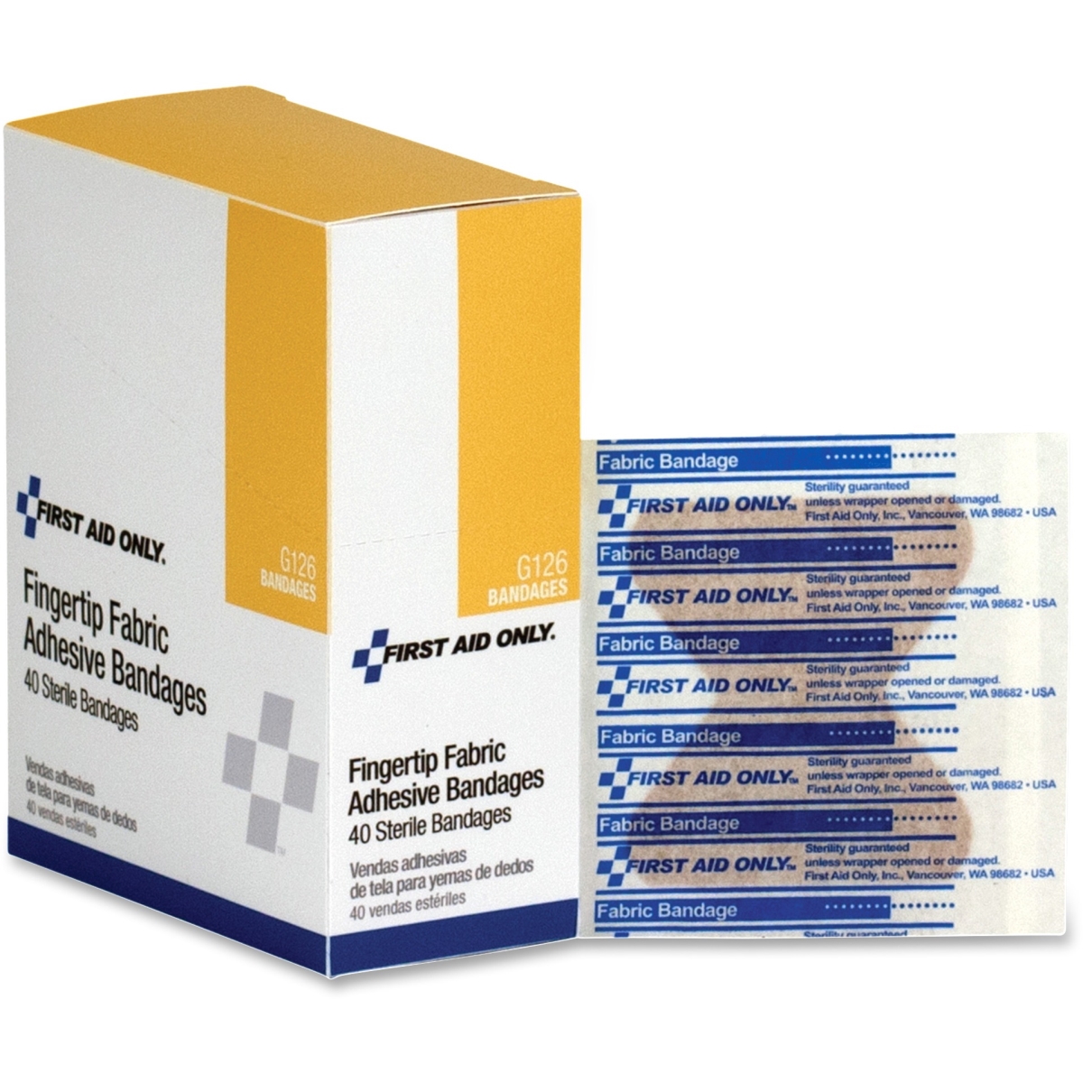 FAOG126 Fingertip Fabric Adhesive Bandages - White, 40 per Box