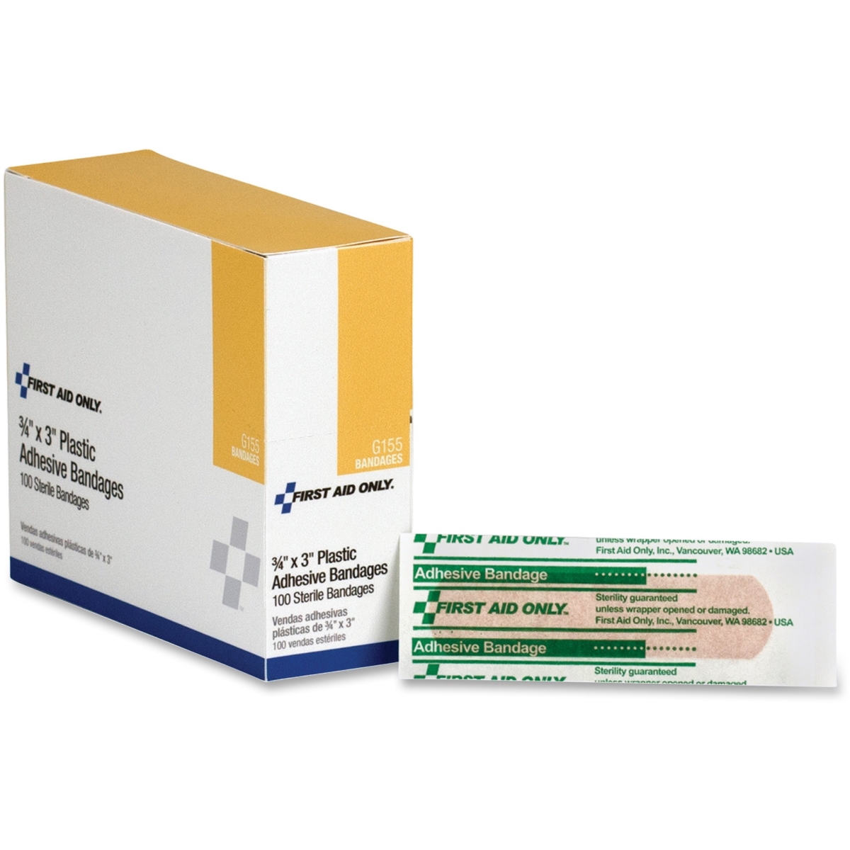 Picture of First Aid Only FAOG155 3 x 3 by 4 in. Plastic Adhesive Bandages - White&#44; 100 per Box
