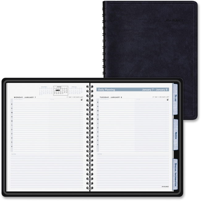 Picture of At A Glance AAG70EP0305 Daily Action Appointment Book Tabbed&#44; Simulated Leather - Black