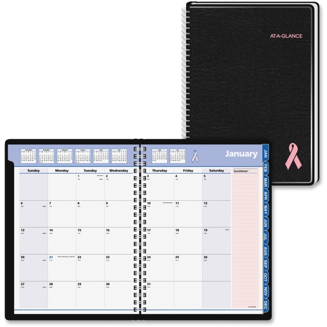 Picture of At A Glance AAG76PN0605 8 x 11 in. Quick Notes Breast Cancer Awareness Monthly Planner&#44; Simulated Leather - Black