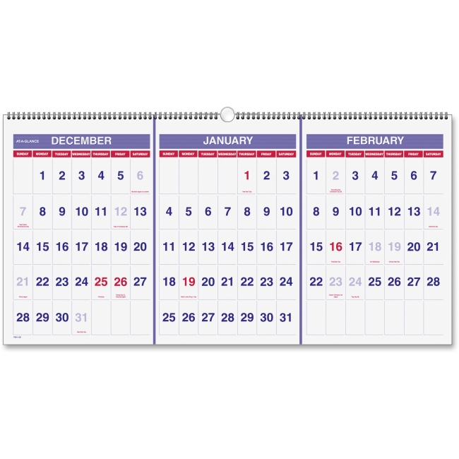 Picture of At A Glance AAGPM1428 Horizontal Wall Calendar 3-Months&#44; Chipboard - Blue & White