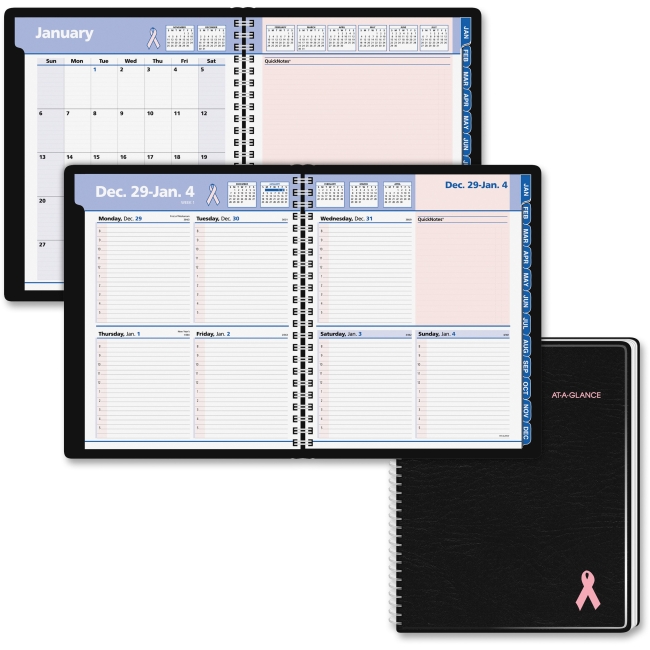 Picture of At A Glance AAG76PN0105 Quick Notes Breast Cancer Awareness Weekly & Monthly Planner&#44; Simulated Leather - Black