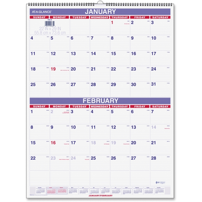 Picture of At A Glance AAGPM928 Recycled 2-Month Paper Wall Calendar - White