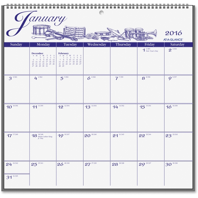 Picture of At A Glance AAGG100017 Illustrators Monthly Paper Wall Calendar - Blue