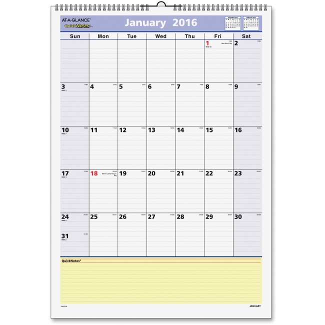 Picture of At A Glance AAGPM5228 12 x 17 in. QuickNotes Wall Calendar - White