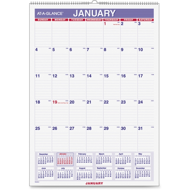 Picture of At A Glance AAGPMLM0228 Laminated Monthly wall calendar - Blue