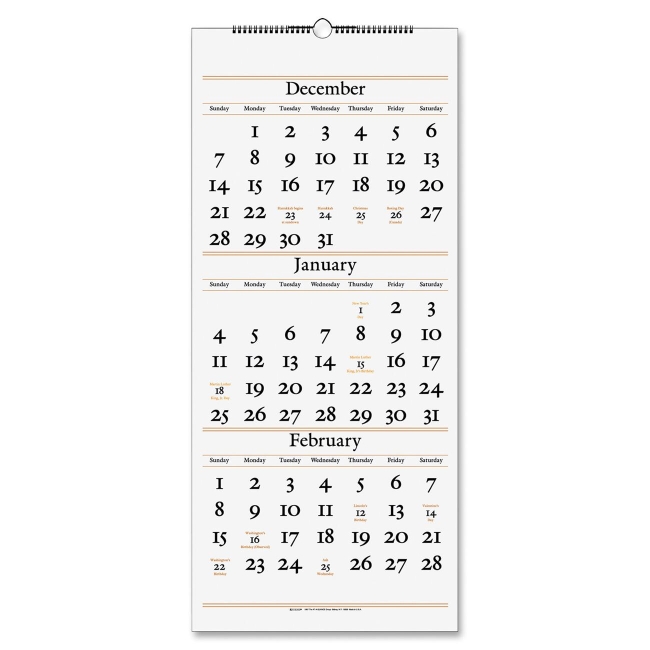 Picture of At A Glance AAGSW11528 12 x 27 in. 3-Months Buff Wall Paper Calendar - White