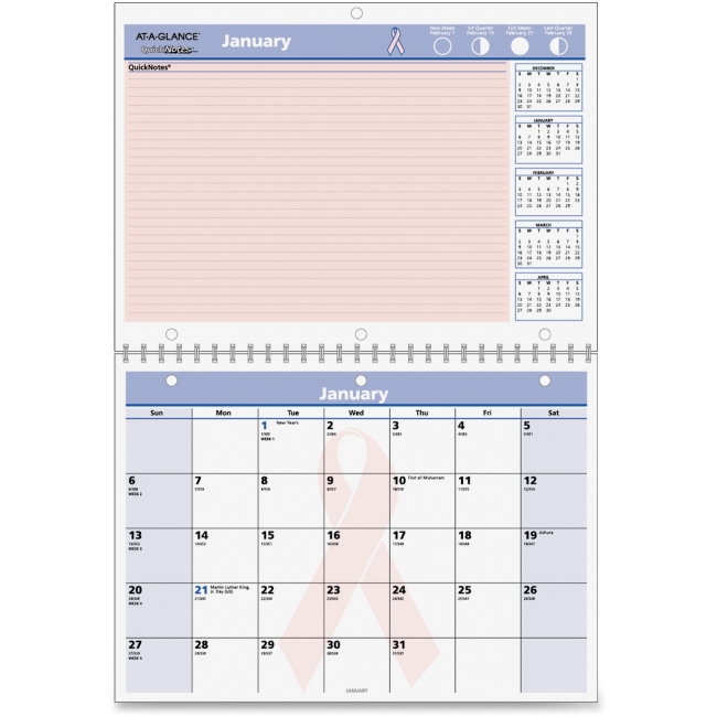 Picture of At A Glance AAGPMPN5028 11 x 8 in. QuickNotes Breast Cancer Awareness Calendar wall - Blue