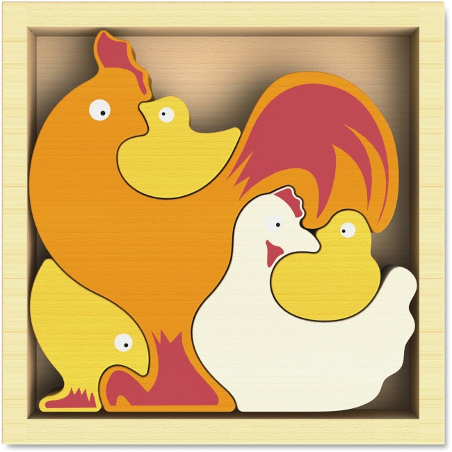 Picture of BeginAgain BGAI1604 Chicken Family Puzzle - Wood Tray, Assorted Color
