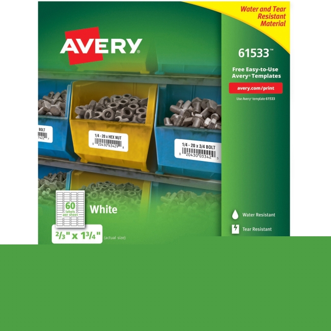 Avery Durable ID Labels with TrueBlock Technology, 61533, Laser, 2/3" x 1-3/4", White, PK50