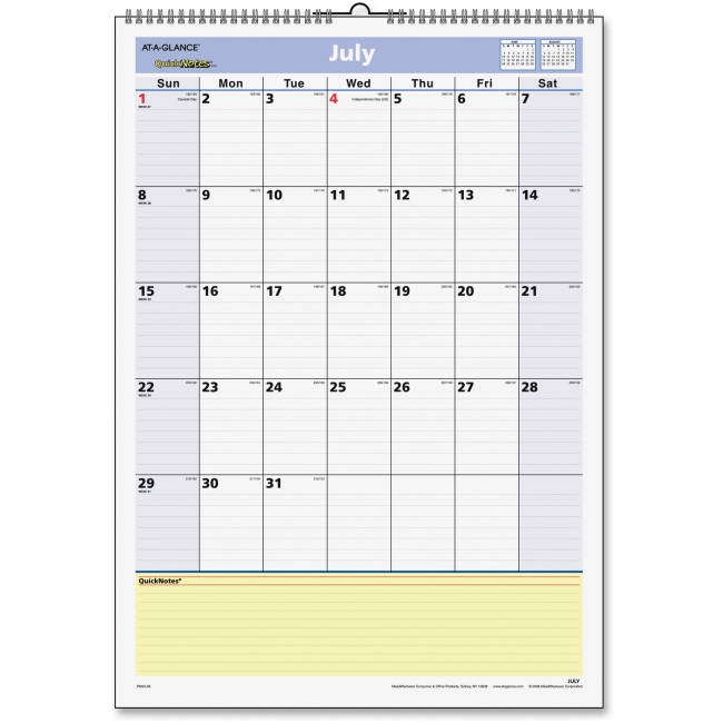 Picture of At A Glance AAGPM5328 12 x 17 in. Academic Year Monthly Wall Calendar July 2015 to June 2016 - QuickNotes