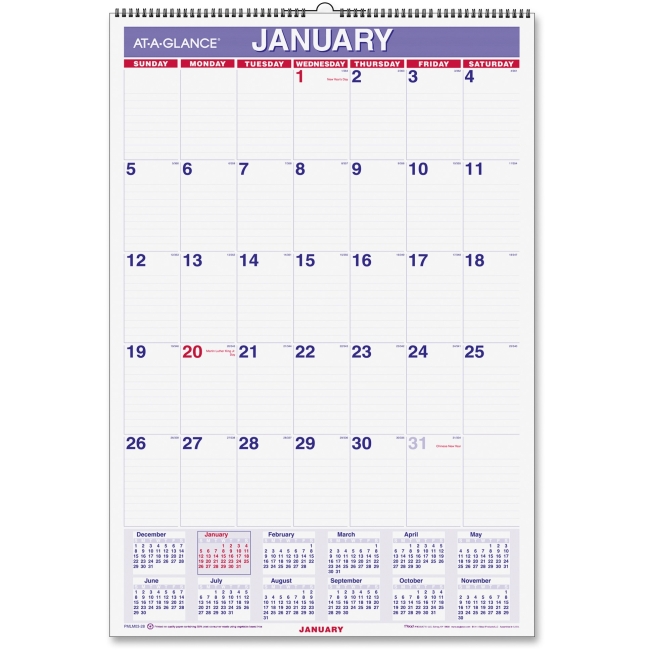 Picture of At A Glance AAGPMLM0328 15.5 x 22 in. Laminated Monthly Wall Calendar 2017 - Erasable