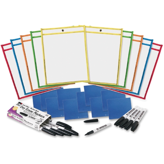 Picture of Charles Leonard LEO29130 Dry Erase Pocket Class Pack&#44; Assorted Primary Colors&#44; 10 Count