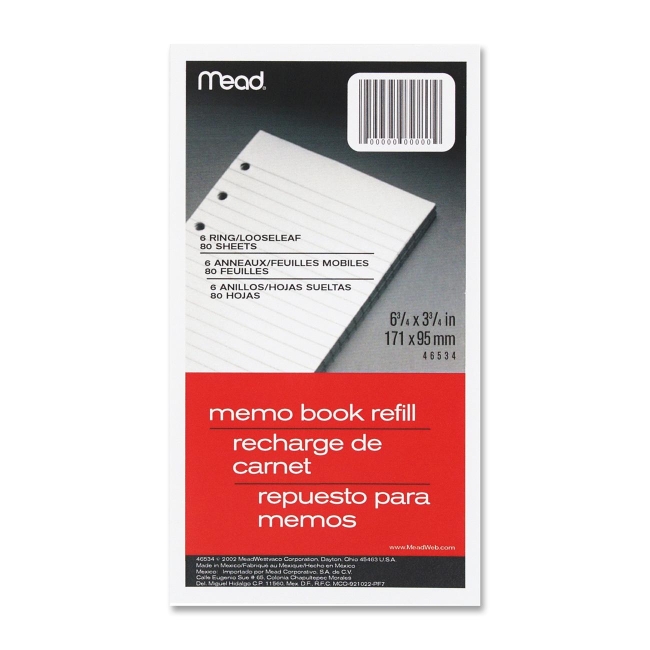 6 x 4 in. Memo Book Refill Pages - White - 80 Count & 6 hole