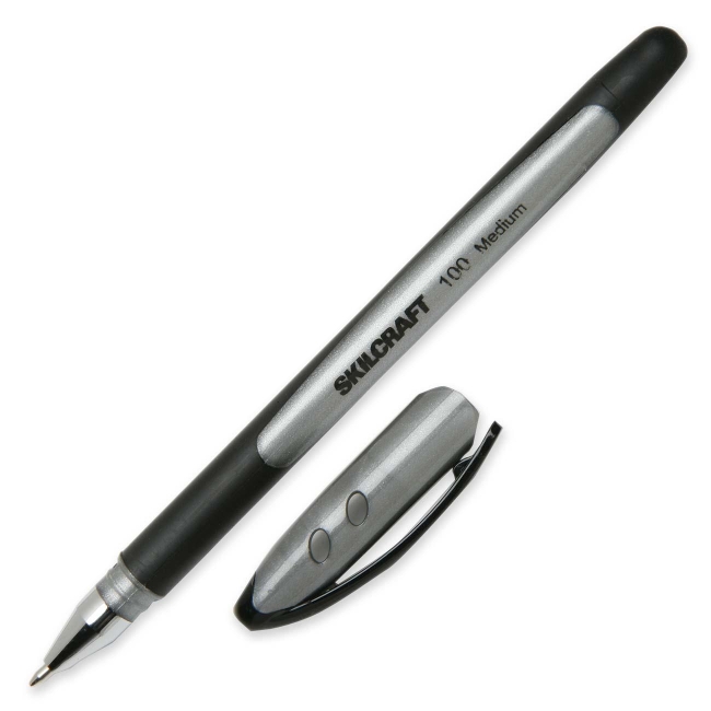 Picture of skilcraft NSN4220318 1 mm Ballpoint Stick Pen, Rubber Grip & Medium Point - Black