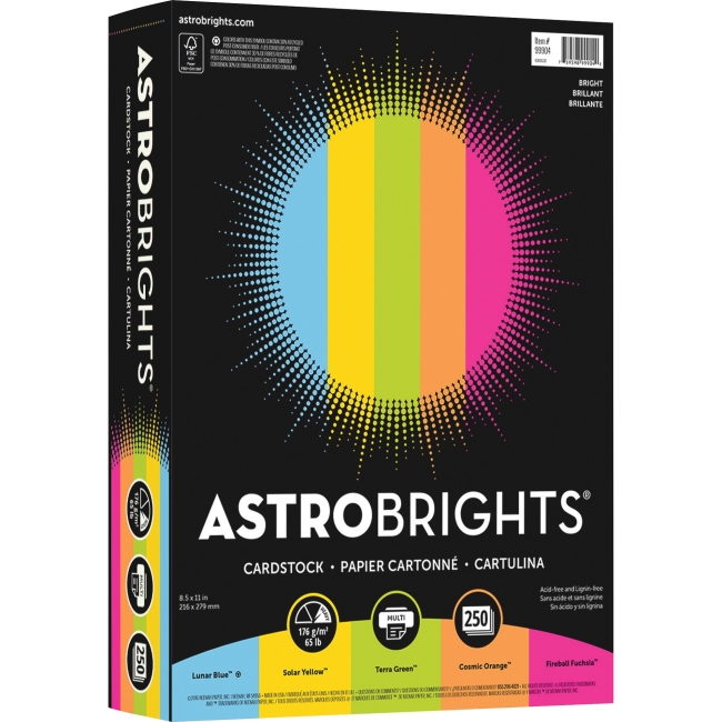 Picture of Astrobrights NEE99904 8.5 x 11 in. 250 Sheets Colored Cardstock - Assorted Color, 65 lbs