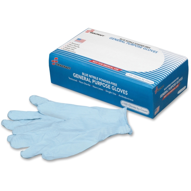 Picture of Skilcraft NSN4920180 Nitrile General Purpose Gloves, Blue - Extra Large