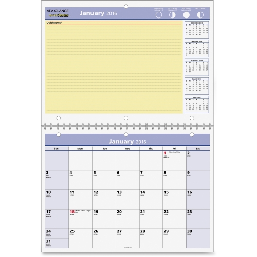 Picture of At-A-Glance AAGPM5028 Quick Notes Monthly Wall Calendar