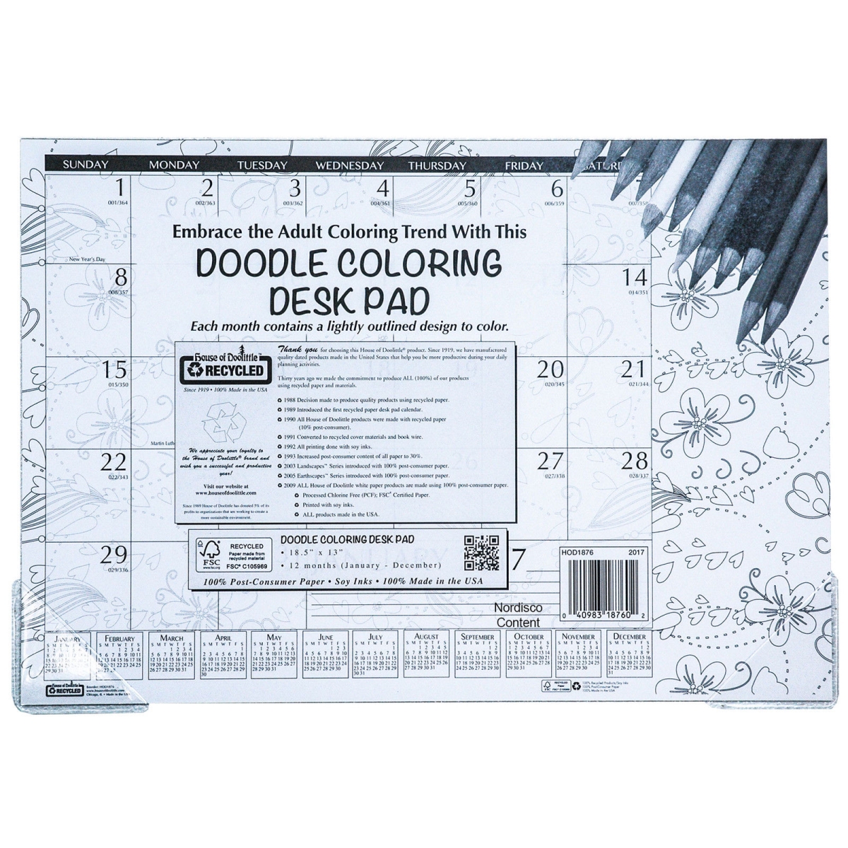 HOD1876 18.5 x 13 in. Doodle Monthly Desk Pad