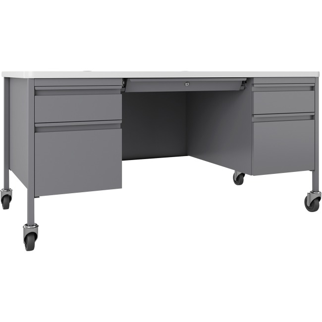 Fortress Steel Teachers Desk, Platinum & White - 60 x 30 x 29.5 in -  NewestEdition, NE2490507