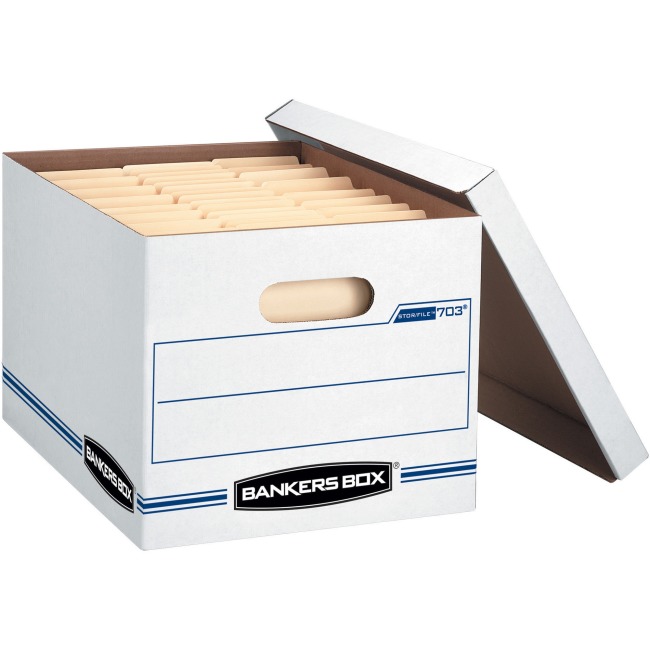 FEL00 Bankers Basic-Duty Storage & File Boxes, White & Blue