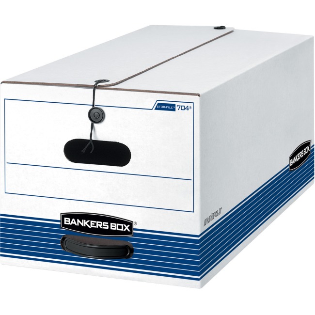 FEL00 Bankers Storage & Files Boxes with Tie String, White & Blue