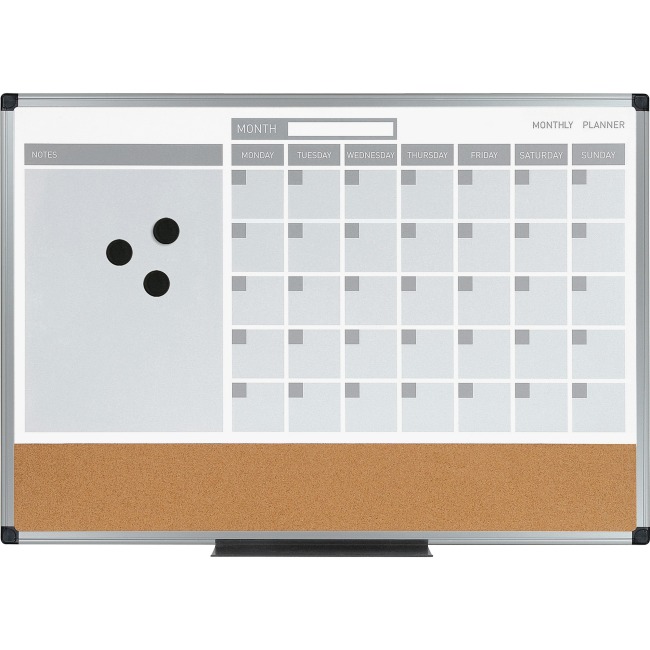 3-in-1 Monthly Dry-Erase Calendar Board, Silver
