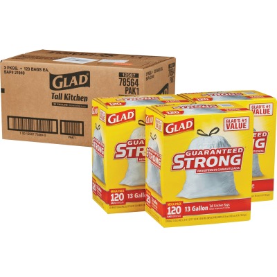 Picture of Clorox CLO78564CT 13 gal Glad Strong Tall Kitchen Trash Bags - White