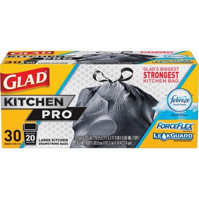 Clorox CLO78913CT 20 gal Glad Kitchen Pro Drawstring Bags, Black