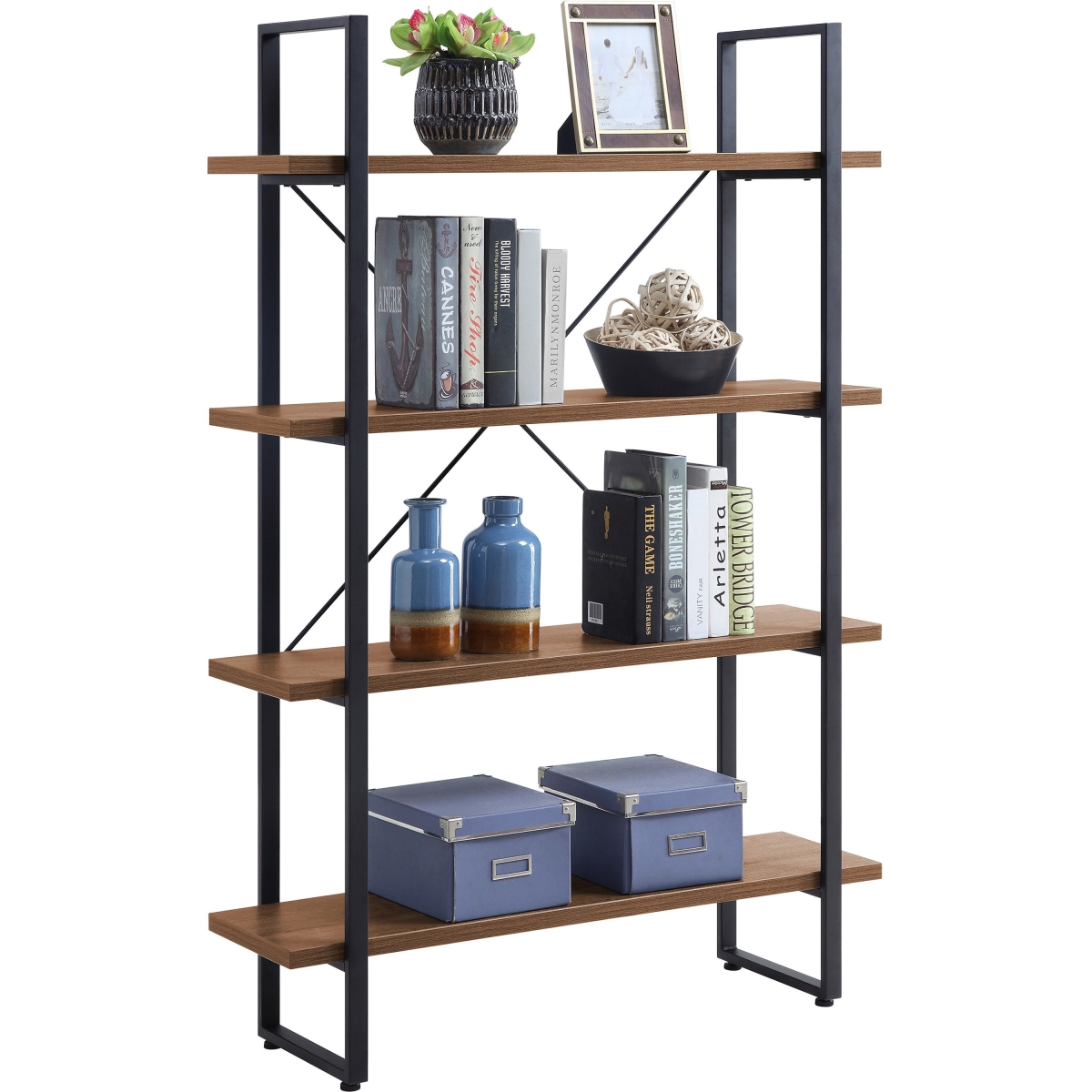 29 x 11.8 x 57.5 in. SOHO 4 Shelf Metal Frame Bookcase, Walnut