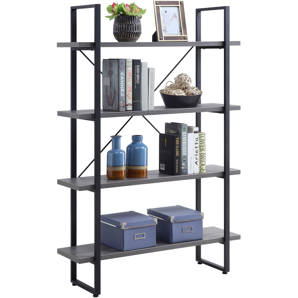 29 x 11.8 x 57.5 in. SOHO 4 Shelf Metal Frame Bookcase, Charcoal