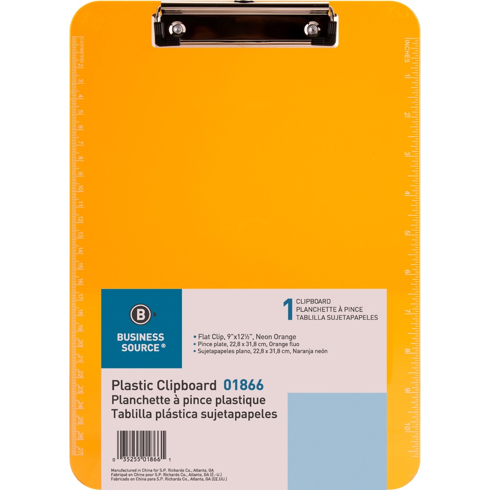 BSN01866BD Flat Clip Plastic Clipboard - Plastic - Neon Orange