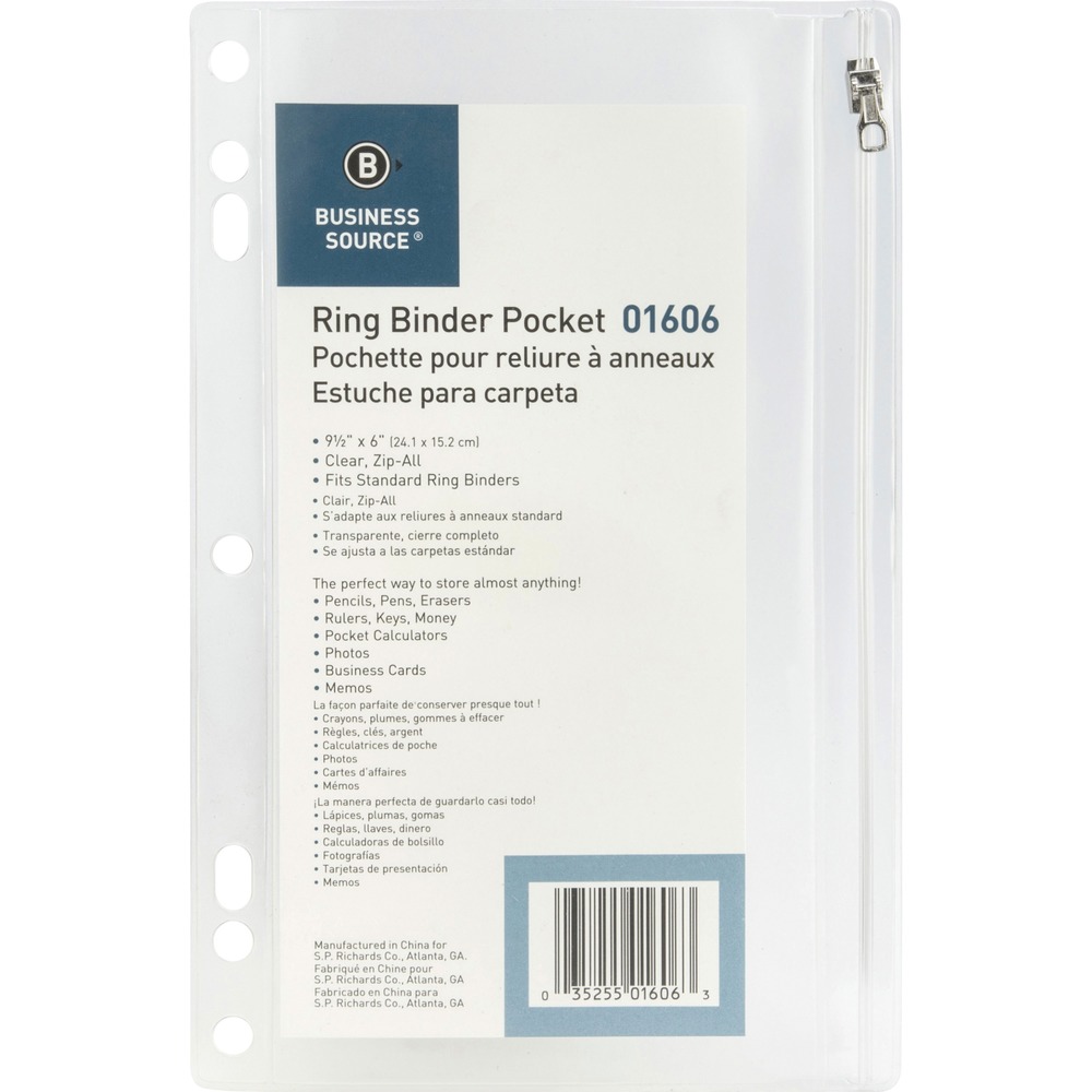 BSN01606BX Punched Economy Binder Pocket - Clear