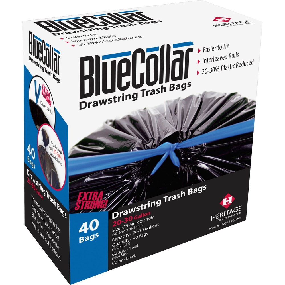 Heritage Bag HERN6034YKRC1CT 30 gal Drawstring Trash Bags - Black