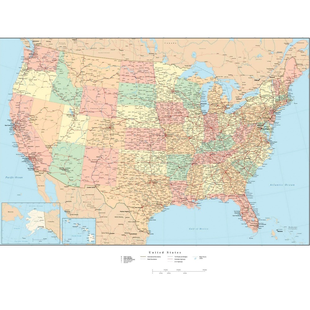 Picture of Advantus AVT97643 Laminated USA Wall Map - Assorted Color