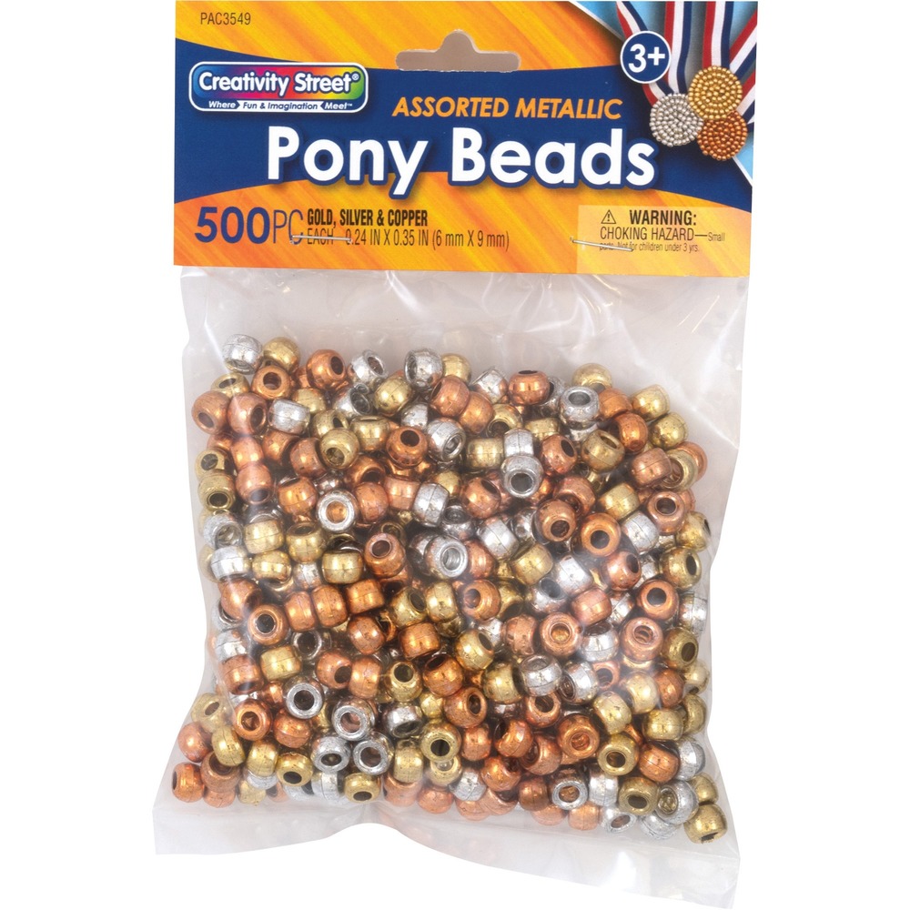 Picture of Pacon PAC3549 Metallic Pony Beads - Skill Learning Arts & Crafts - Pack of 500