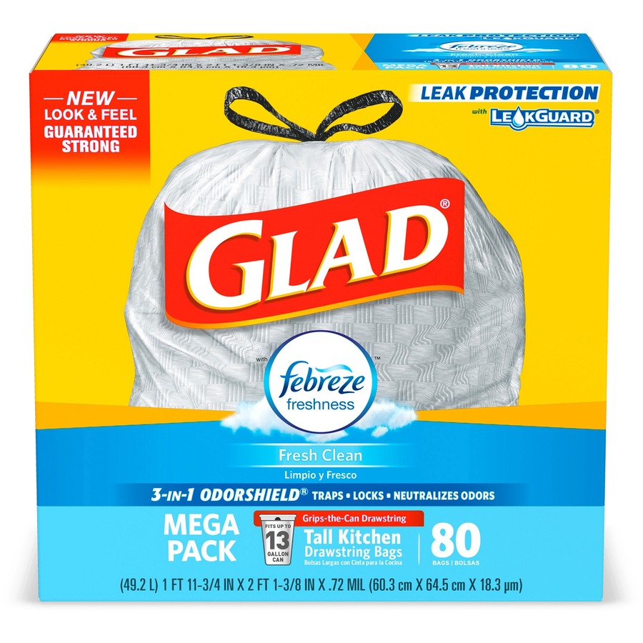 CLO78899CT 13 gal OdorShield Tall Kitchen Drawstring Trash Bags, White - Case of 240 - Box of 80
