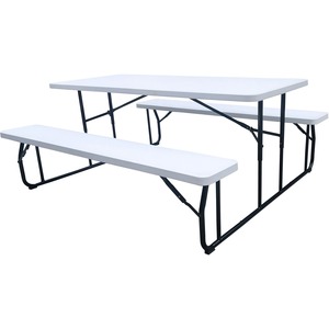 Rectangle Folding Picnic Table, Platinum Granite Top/Bench, 8 Seats, 72 in L x 29 in W x 29 in H