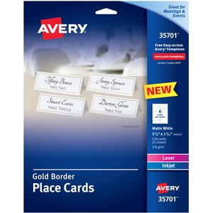 Picture of Avery AVE35701 Laser&#44; Inkjet Printable Place Card&#44; Gold & White - Pack of 150