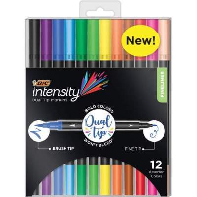 Picture of BIC BICFPINDP12AST Fineliner 2-in-1 Dual Tip Markers&#44; Assorted Color - Pack of 12