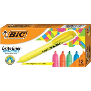 Picture of BIC BICBLR11-AST Brite Liner Retractable Highlighters - Chisel Marker Point Style - Retractable&#44; Multi Color - Pack of 12