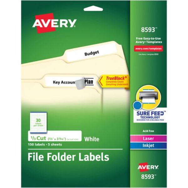 30Up True Block File Folder Labels, White - Pack of 4