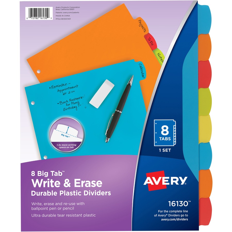 Avery Big 8-Tab Write & Erase Durable Plastic Dividers - Pack of 24