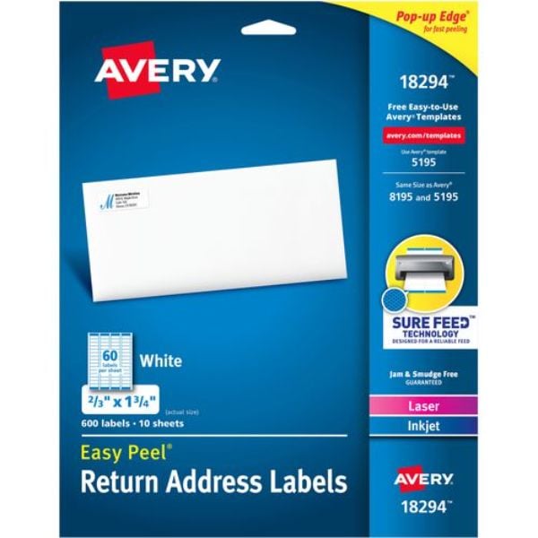 AVE18294 Easy Peal Sure Feed Address Labels, White - 60 per Sheet - Pack of 5
