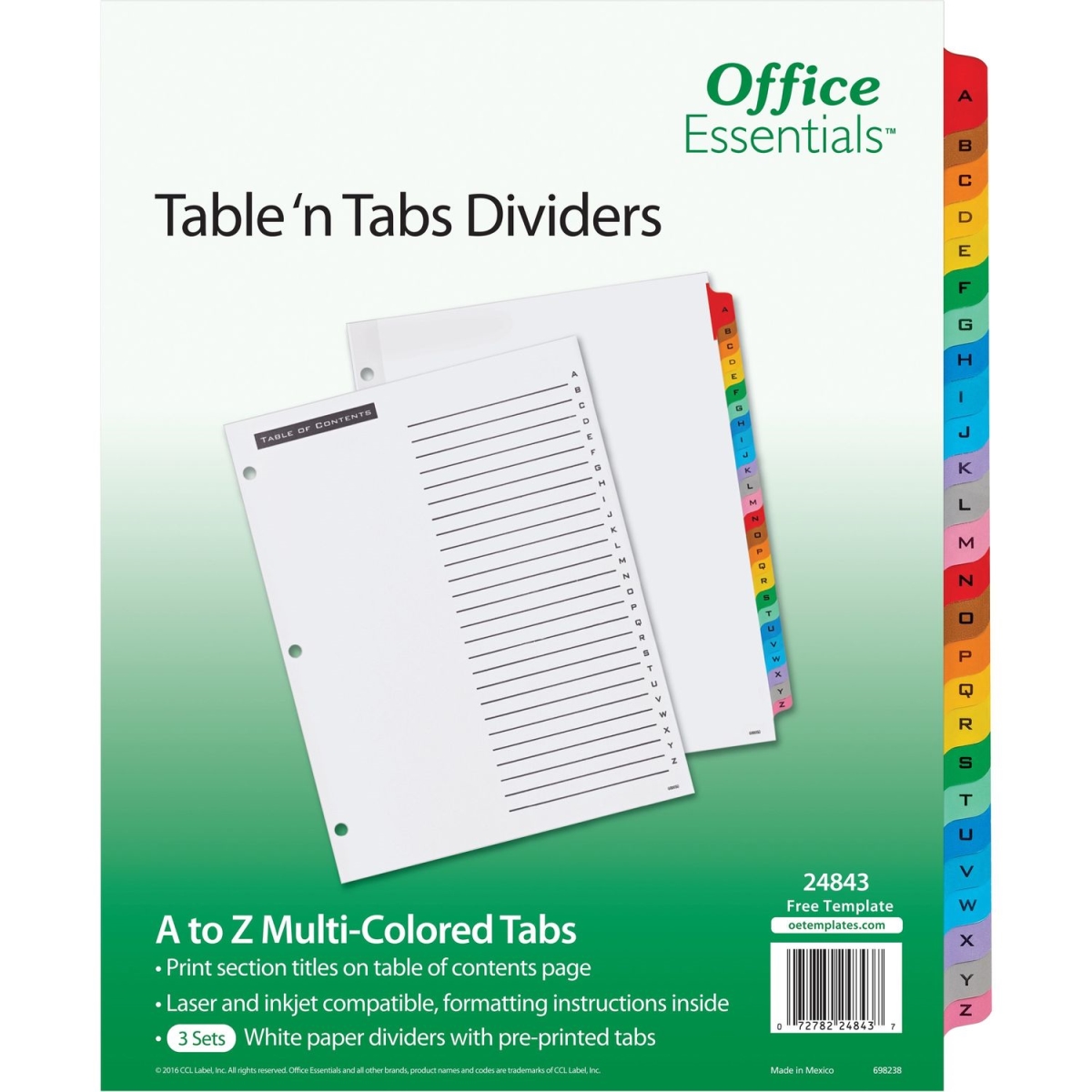 AVE24843 A-Z OE Tab Dividers, White - 3 per Pack - Pack of 4