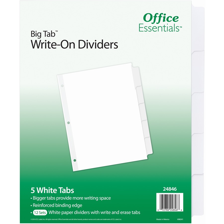 AVE24846 Office Essentials Big Tab-TM Write-On Tab Dividers - Pack of 4