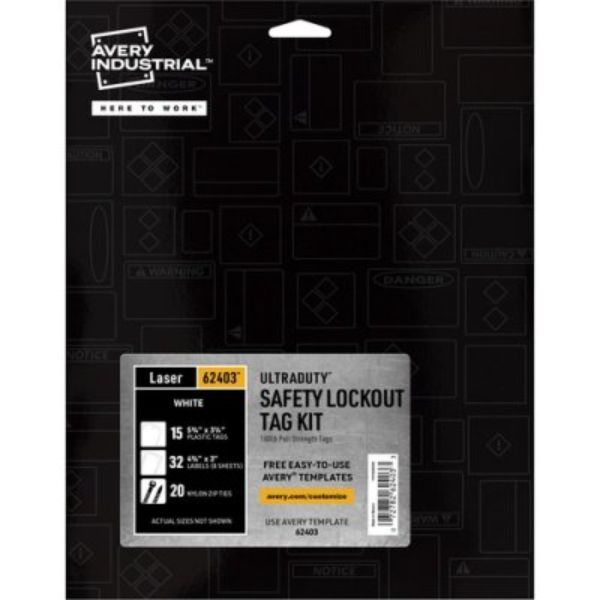 AVE62403 100 lbs UltraDuty Pull Strength Tag Kit, White