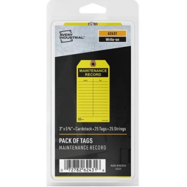 Picture of Avery AVE62431 Preprinted Maintenance Record Hang Tags&#44; Yellow